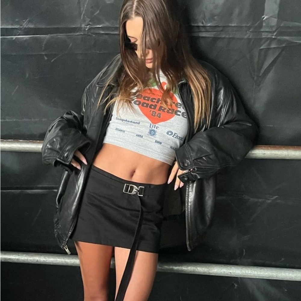 EB Denim wrap black mini skirt